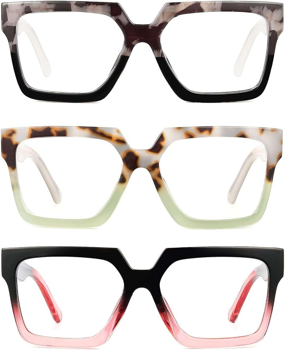 JM Oversized Reading Glasses for Women - Square Style Readers for Woman, Trendy Blue Light Blocking Womens Reader - Image 3