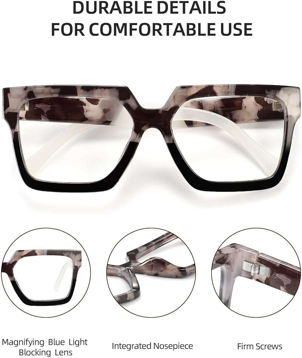 JM Oversized Reading Glasses for Women - Square Style Readers for Woman, Trendy Blue Light Blocking Womens Reader - Image 4