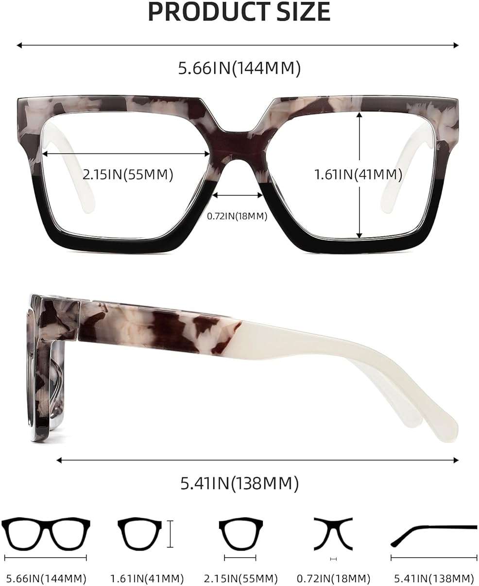 JM Oversized Reading Glasses for Women - Square Style Readers for Woman, Trendy Blue Light Blocking Womens Reader - Image 6