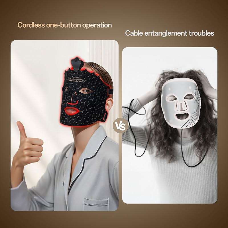 SUERBEATY Red Light Mask, 7 Colors Red Light Mask for Face, Cordless, Soft Flexible, Portable & Lightweight for Home & Travel, Rechargeable Facial Masks for Women & Men (Black) - Image 2