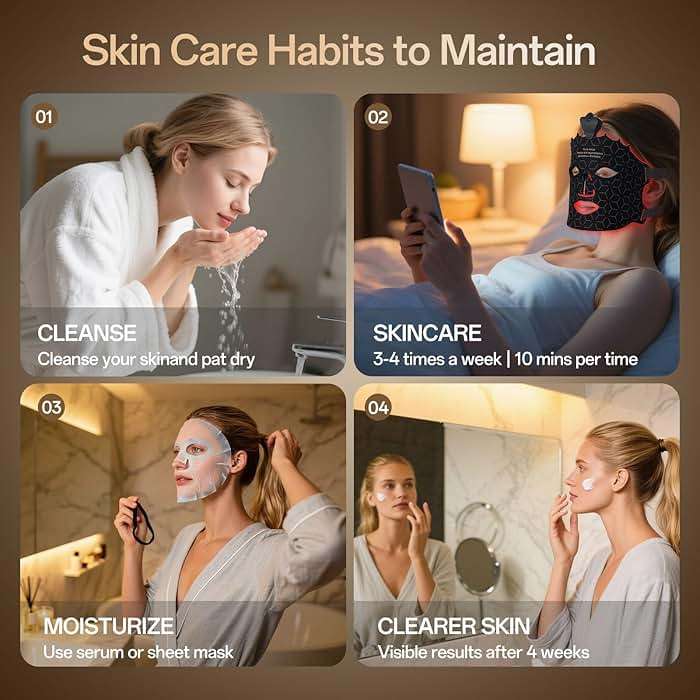 SUERBEATY Red Light Mask, 7 Colors Red Light Mask for Face, Cordless, Soft Flexible, Portable & Lightweight for Home & Travel, Rechargeable Facial Masks for Women & Men (Black) - Image 5