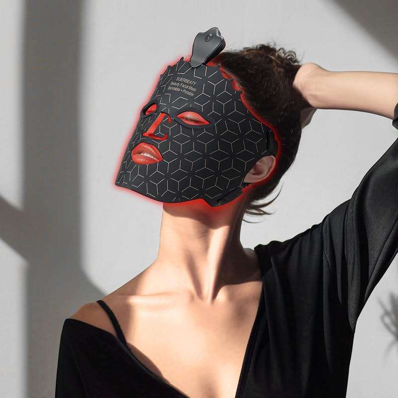 SUERBEATY Red Light Mask, 7 Colors Red Light Mask for Face, Cordless, Soft Flexible, Portable & Lightweight for Home & Travel, Rechargeable Facial Masks for Women & Men (Black) - Image 7
