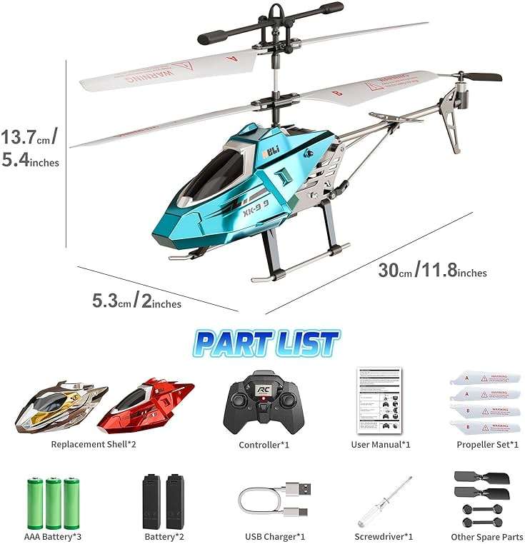 XIKOTEC Remote Control Helicopter, RC Helicopter Toy for Kids, 2.4GHz RC Plane with LED Lights, RC Flying Toy, Easy to Fly Indoor/Outdoor, Gifts Toys for Kids Beginners 8+ (Blue) - Image 2