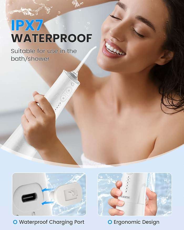 VIMMK Water Flosser, Cordless Water Dental Flosser, 9 Jet Tips 5 Modes 300ML IPX7 Waterproof, Portable Rechargeable Oral Irrigator for Home Travel - Gums, Orthodontic, Braces Care (White) - Image 6