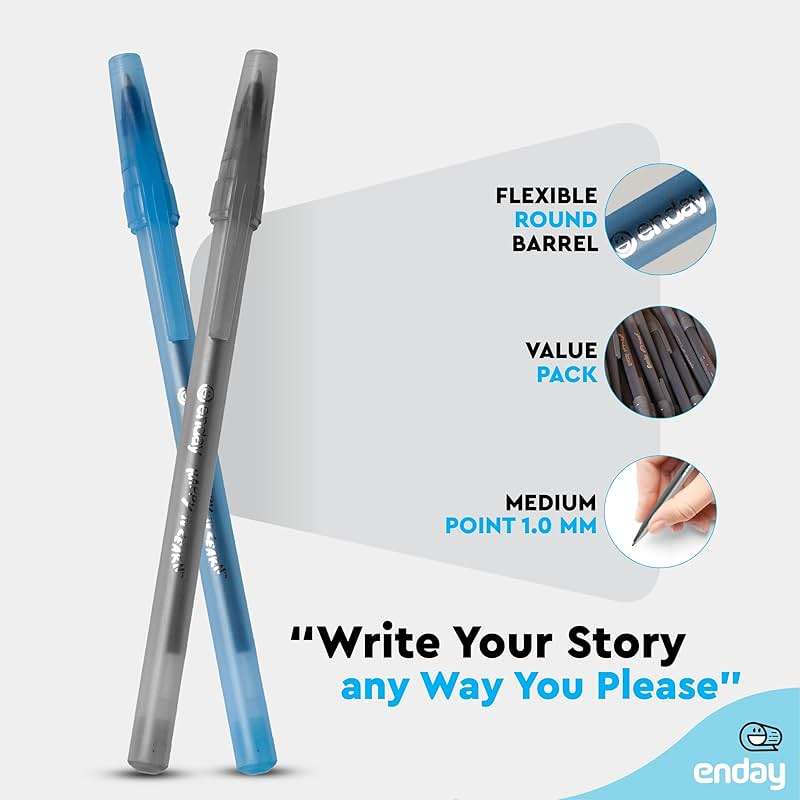 Enday Ballpoint Pens Bulk Blue and Black Pens (240 Pack) 120 Black & 120 Blue - Medium Point (1.0mm) Flexible Round Barrel For Writing Comfort, Pens Bulk for School, Home and Office. - Image 4