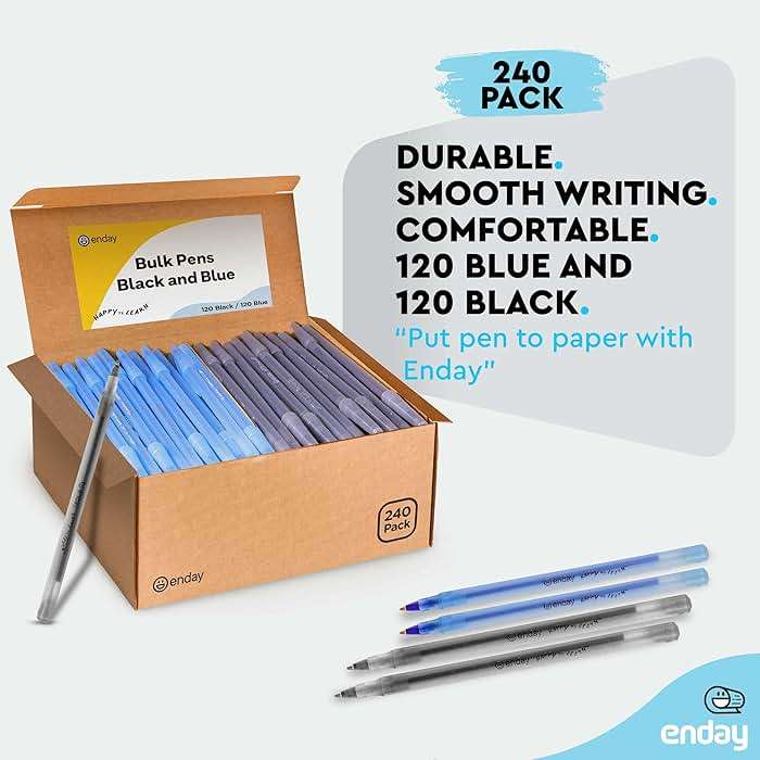 Enday Ballpoint Pens Bulk Blue and Black Pens (240 Pack) 120 Black & 120 Blue - Medium Point (1.0mm) Flexible Round Barrel For Writing Comfort, Pens Bulk for School, Home and Office. - Image 5