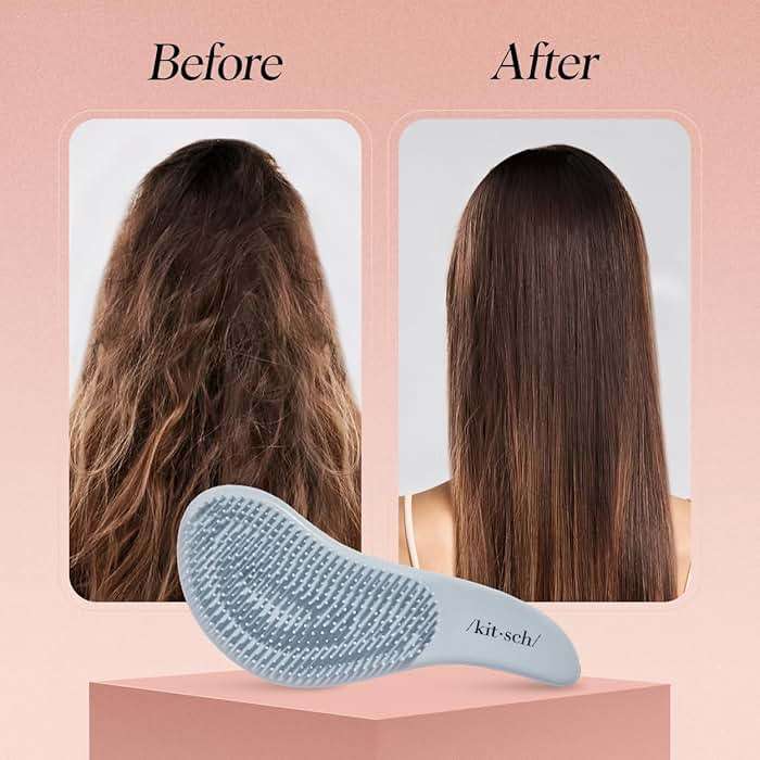 Kitsch Detangler Brush – Gentle Curly Hair Brush with Flexible Bristles for All Hair Types - Wet or Dry | Detangling Hair Brushes for Women & Men, Hairbrush for Adults & Kids - Haze Blue - Image 5