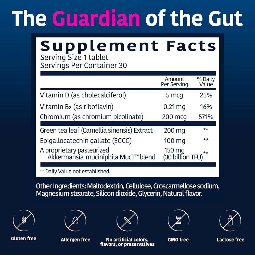 Akkermansia Company Healthy Weight - Akkermansia Probiotic, Akkermansia Muciniphila, GLP-1, Metabolic Vitamins, GLP-1 Supplement for Gut Health, Chromium, Green Tea Leaf - 30 Tablets (Pack of 1) - Image 2