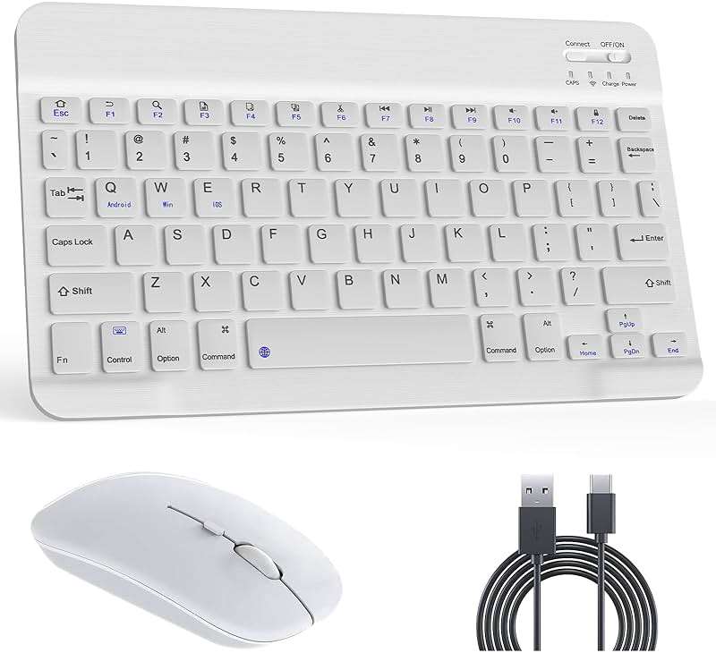 Bluetooth Keyboard & Mouse Combo, QWERTY Layout, 10 inch Ultra-Slim Wireless Keyboard, Lag-Free, Silent Keyboard Compatible with iPhone iPad Computer Tablet Keyboard - Image 1