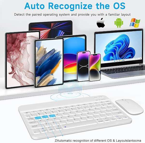 Bluetooth Keyboard & Mouse Combo, QWERTY Layout, 10 inch Ultra-Slim Wireless Keyboard, Lag-Free, Silent Keyboard Compatible with iPhone iPad Computer Tablet Keyboard - Image 2