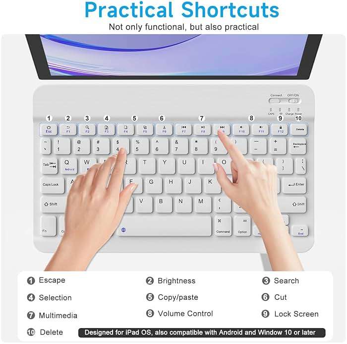 Bluetooth Keyboard & Mouse Combo, QWERTY Layout, 10 inch Ultra-Slim Wireless Keyboard, Lag-Free, Silent Keyboard Compatible with iPhone iPad Computer Tablet Keyboard - Image 3