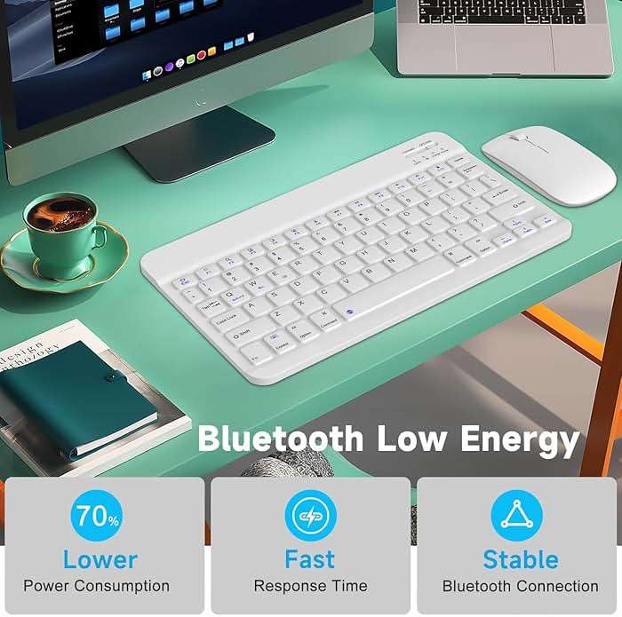 Bluetooth Keyboard & Mouse Combo, QWERTY Layout, 10 inch Ultra-Slim Wireless Keyboard, Lag-Free, Silent Keyboard Compatible with iPhone iPad Computer Tablet Keyboard - Image 4