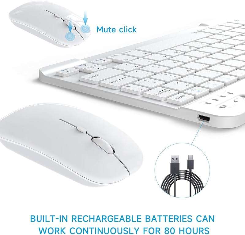 Bluetooth Keyboard & Mouse Combo, QWERTY Layout, 10 inch Ultra-Slim Wireless Keyboard, Lag-Free, Silent Keyboard Compatible with iPhone iPad Computer Tablet Keyboard - Image 6