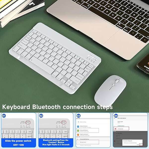 Bluetooth Keyboard & Mouse Combo, QWERTY Layout, 10 inch Ultra-Slim Wireless Keyboard, Lag-Free, Silent Keyboard Compatible with iPhone iPad Computer Tablet Keyboard - Image 7