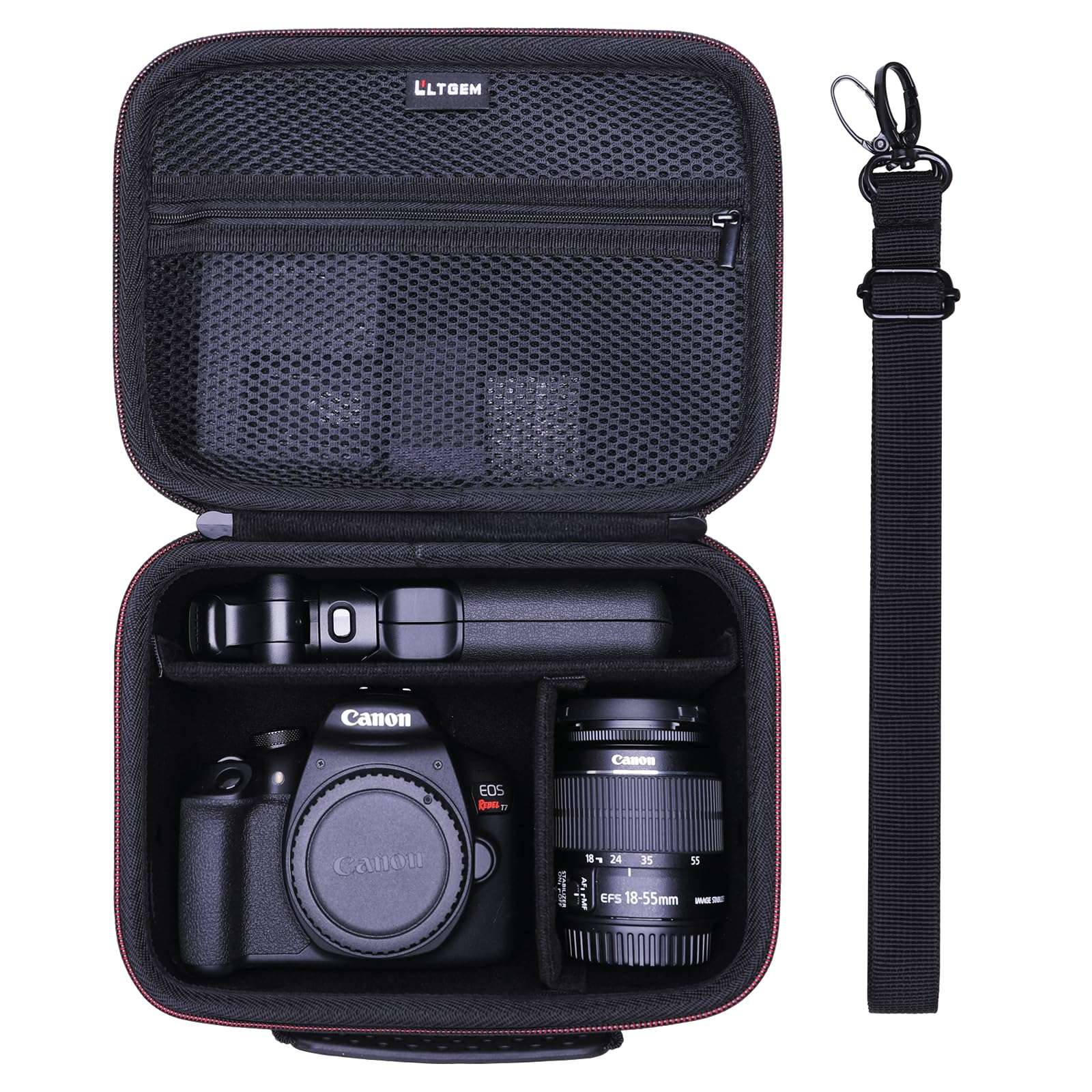 Camera Case Compatible with Canon EOS Rebel T7/R50/R6 Mark II/R100/R50 V/T6/R8/R10/R5 Mark II/RP/R7/5D Mark IV/SL3/R5/T100 DSLR SLR Camera, Len and Tripod with 4 Dividers and Shoulder Strap, Black - Image 1