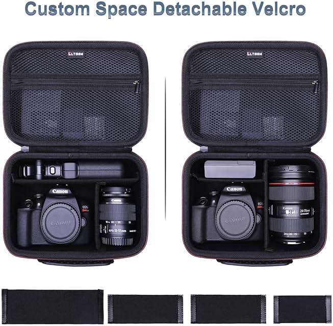 Camera Case Compatible with Canon EOS Rebel T7/R50/R6 Mark II/R100/R50 V/T6/R8/R10/R5 Mark II/RP/R7/5D Mark IV/SL3/R5/T100 DSLR SLR Camera, Len and Tripod with 4 Dividers and Shoulder Strap, Black - Image 3