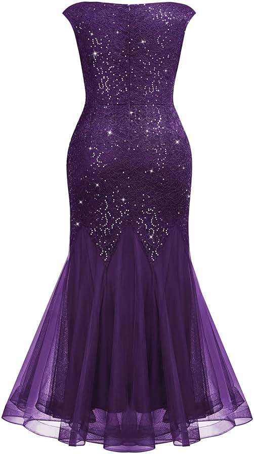 Miusol Women's Plus Size Sleeveless Sequins Lace V-Neck Tulle Mermaid Hem Formal Gown Dress - Image 6