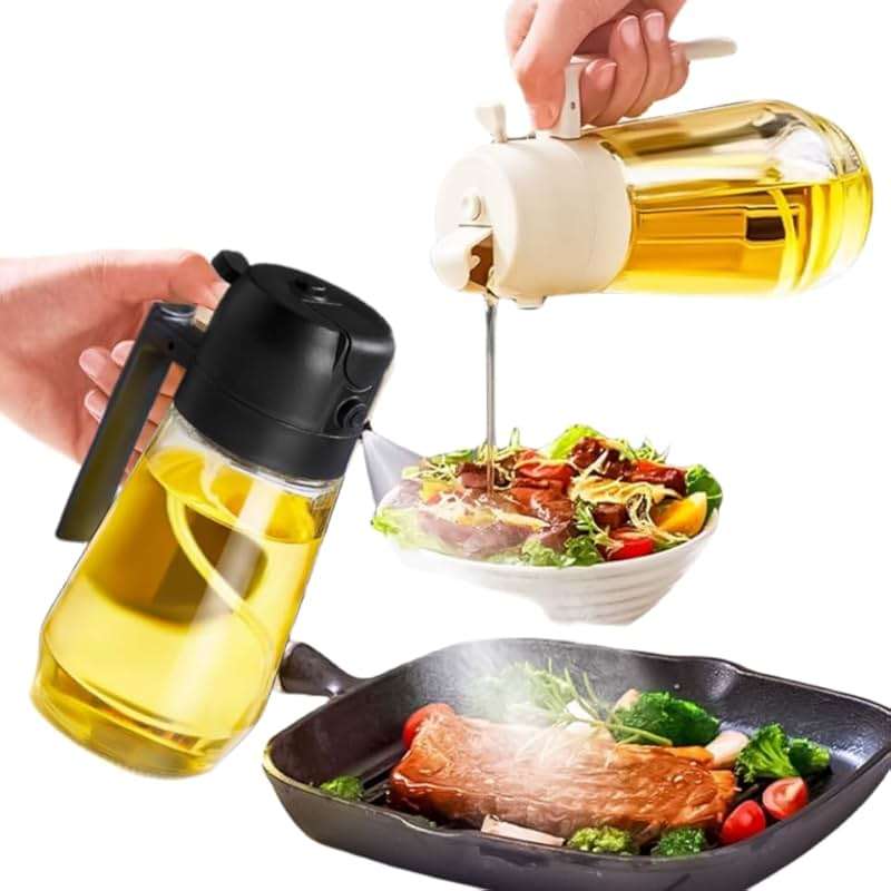 Odiche 1PCS Oil Dispenser for Kitchen BLACK– 2 in 1 Oil Dispenser Sprayer, 16oz/470ml Glass Oil Bottle Spray and Pour, Kitchen Oil Mister for Air Fryer, Salad, Frying, BBQ Accessories - Image 1