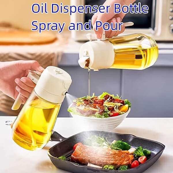 Odiche 1PCS Oil Dispenser for Kitchen BLACK– 2 in 1 Oil Dispenser Sprayer, 16oz/470ml Glass Oil Bottle Spray and Pour, Kitchen Oil Mister for Air Fryer, Salad, Frying, BBQ Accessories - Image 2