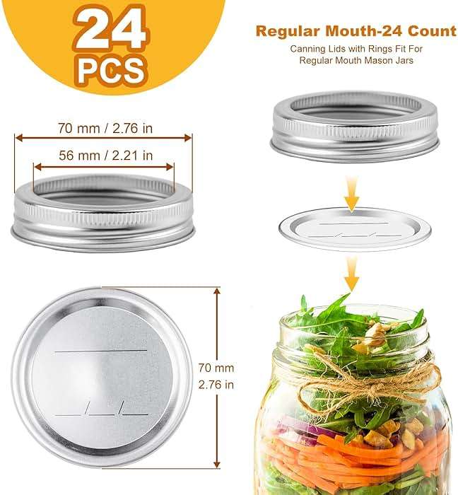 Canning Jar Lids With Rings For Mason Regular Mouth 24Pcs Regular Mouth Kerr Ball Jars Lids With Rings Good Sealing Performance Food Grade Material Kerr Mason Jars For Canning Food Fruits DIY Jam - Image 3