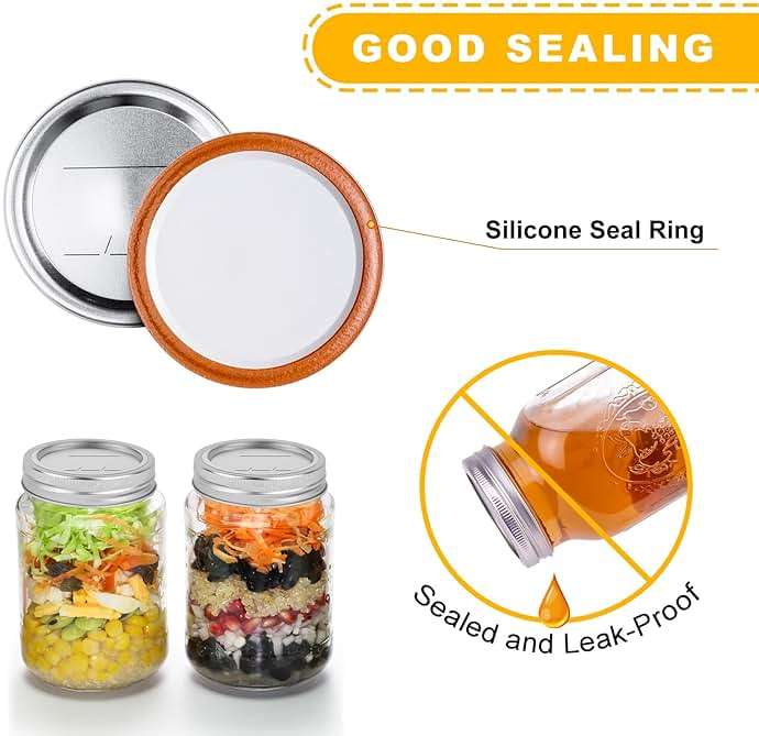 Canning Jar Lids With Rings For Mason Regular Mouth 24Pcs Regular Mouth Kerr Ball Jars Lids With Rings Good Sealing Performance Food Grade Material Kerr Mason Jars For Canning Food Fruits DIY Jam - Image 4