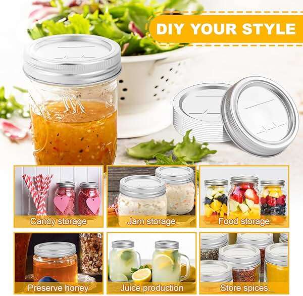 Canning Jar Lids With Rings For Mason Regular Mouth 24Pcs Regular Mouth Kerr Ball Jars Lids With Rings Good Sealing Performance Food Grade Material Kerr Mason Jars For Canning Food Fruits DIY Jam - Image 5