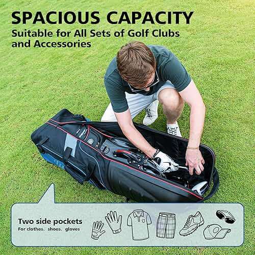 Golf Travel Bags for Airlines with Wheels, Hard Case Top and 1680D Heavy Duty Oxford Protect Golf Clubs, Lightweight and Easy to Maneuver - Image 6