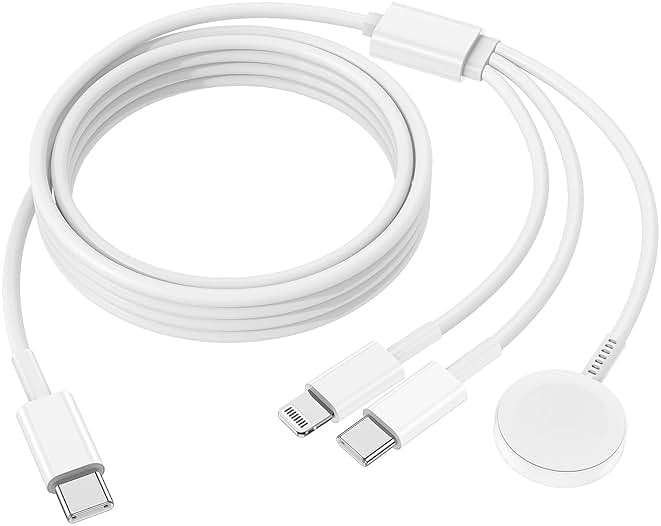 QZIIW Apple Watch Charger,Apple iWatch Magnetic Fast Charger to USB C Cable,3 in 1 Multi Charging Cable 6 FT Compatible with Watch Series Ultra 3/2/SE/11/10/9/8/7/6/5/4/3/2/1,iPhone 17/16/15/14/13/12 - Image 1