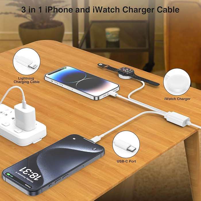 QZIIW Apple Watch Charger,Apple iWatch Magnetic Fast Charger to USB C Cable,3 in 1 Multi Charging Cable 6 FT Compatible with Watch Series Ultra 3/2/SE/11/10/9/8/7/6/5/4/3/2/1,iPhone 17/16/15/14/13/12 - Image 2