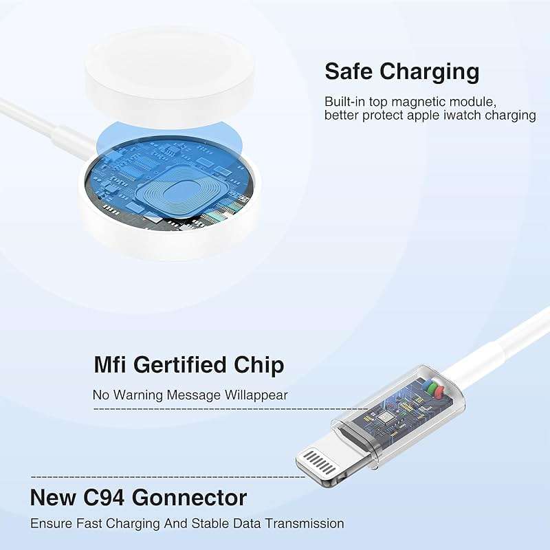 QZIIW Apple Watch Charger,Apple iWatch Magnetic Fast Charger to USB C Cable,3 in 1 Multi Charging Cable 6 FT Compatible with Watch Series Ultra 3/2/SE/11/10/9/8/7/6/5/4/3/2/1,iPhone 17/16/15/14/13/12 - Image 4