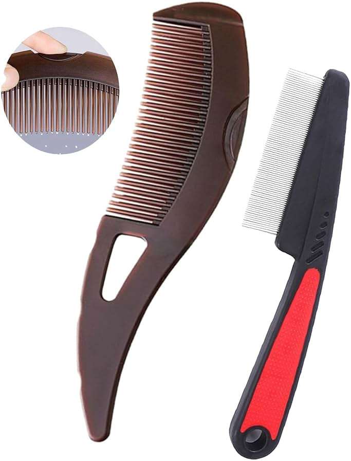 Self-Cleaning Dandruff Comb 2-Pack Set, Hollow Teeth Button-Release Scalp Detox, Fine Tooth 0.5mm & 2mm for Nits Buildup Removal, Women Men Kids, Stainless Steel Ergonomic Anti-Slip Hair Care Tool - Image 1