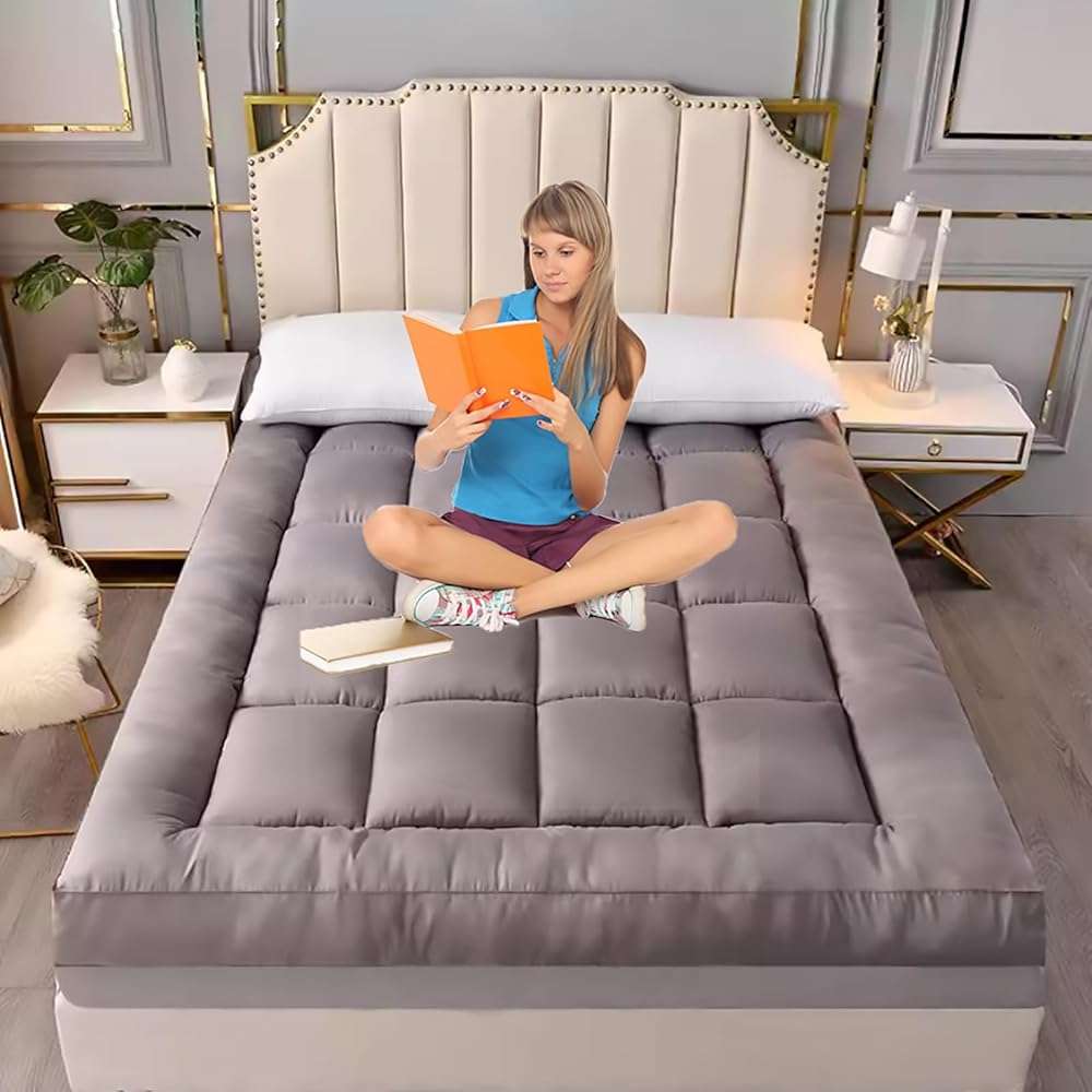SUZEPER Japanese Floor Mattress Futon Mattress,High Support Foam Foldable Roll Up Shikibuton Tatami Mat 4" Thicken Sleeping Pad for House Guest Camping Travel Couch(King, Gray) - Image 1