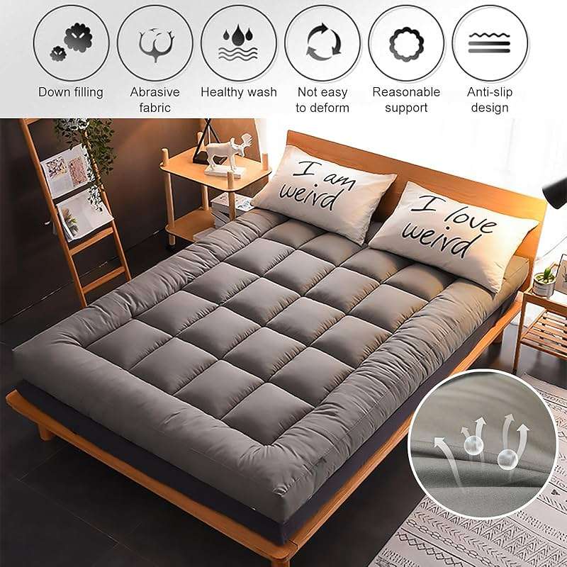 SUZEPER Japanese Floor Mattress Futon Mattress,High Support Foam Foldable Roll Up Shikibuton Tatami Mat 4" Thicken Sleeping Pad for House Guest Camping Travel Couch(King, Gray) - Image 5