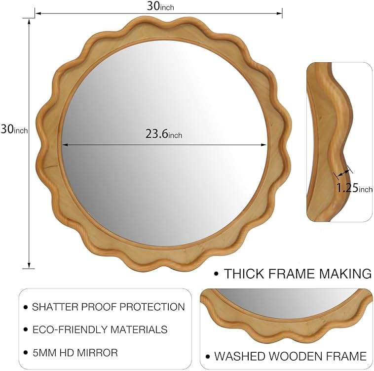 RiteSune Round Mirror 30 Inch, Farmhouse Wall Decor, Large Rustic Circle for Living Room, Bathroom, Entryway - Image 2