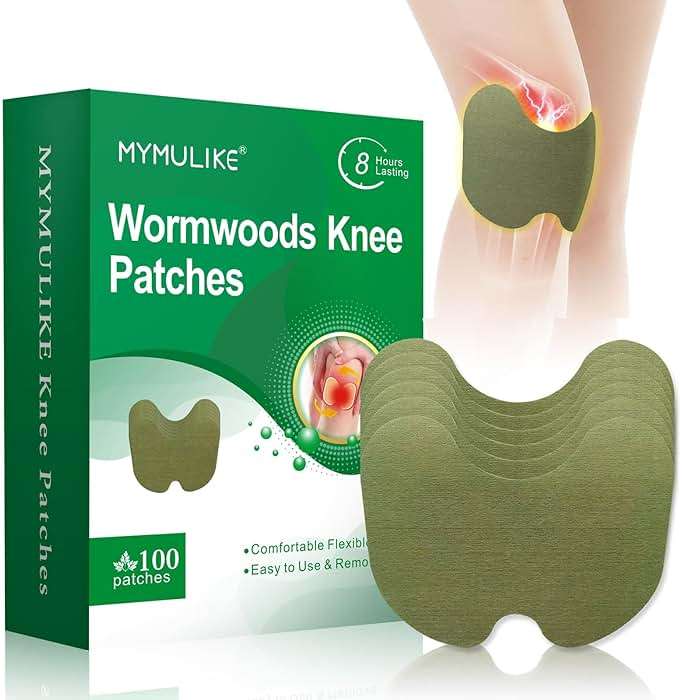 MYMULIKE Knee Patches, 100 Count Warming Herbal Plaster Knee Patches, Wormwood Extract Sticker 8 Hours Lasting Soothing Joint Discomfort for Knee, Back, Neck, Shoulder - Image 1