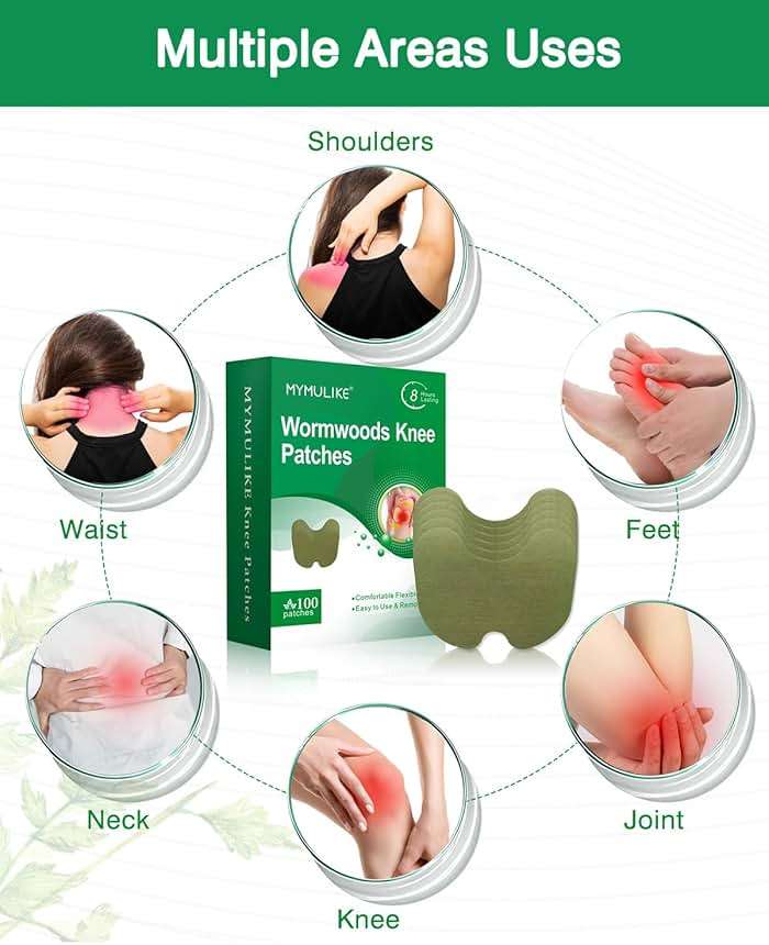 MYMULIKE Knee Patches, 100 Count Warming Herbal Plaster Knee Patches, Wormwood Extract Sticker 8 Hours Lasting Soothing Joint Discomfort for Knee, Back, Neck, Shoulder - Image 3