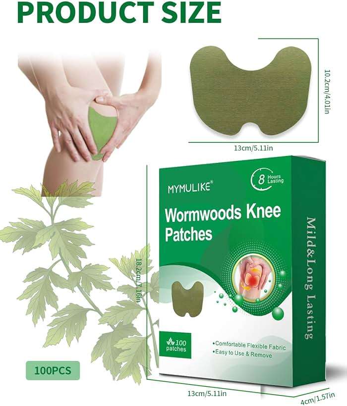 MYMULIKE Knee Patches, 100 Count Warming Herbal Plaster Knee Patches, Wormwood Extract Sticker 8 Hours Lasting Soothing Joint Discomfort for Knee, Back, Neck, Shoulder - Image 7