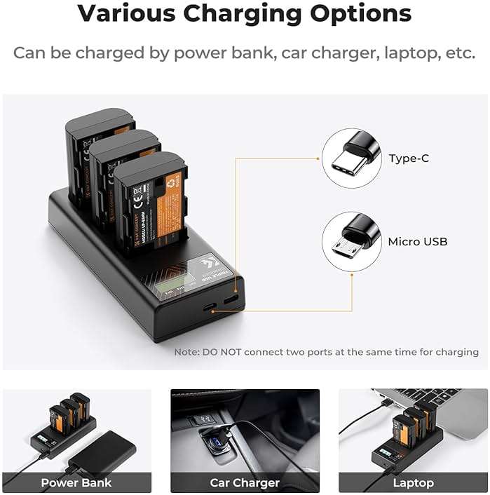K&F CONCEPT 3-Pack LP-E6NH Battery and Triple Slot Charger Compatible with Canon EOS R7, R6, R5, R, 6D Mark II, 5D Mark IV, 5D Mark III, 5DS, 5DS R, 5D Mark II, 80D, 90D, 6D, 7D, 7D Mark II, 2250mAh - Image 6