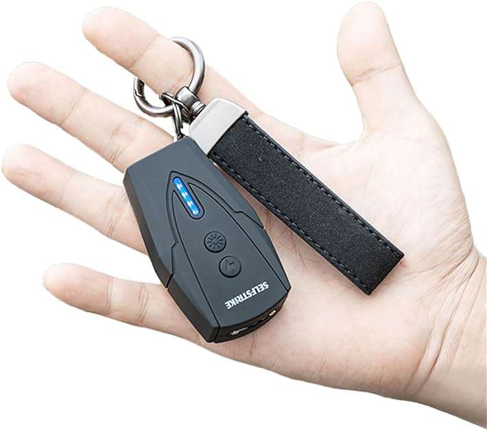 Selfstrike Mini Stun Gun with LED Flashlight and Wrist Strap – Unique Key Chain Design – Using Anti Slip Materials can Better and Faster aim with Charging Cable,mini Screwdriver and User Manual - Image 1