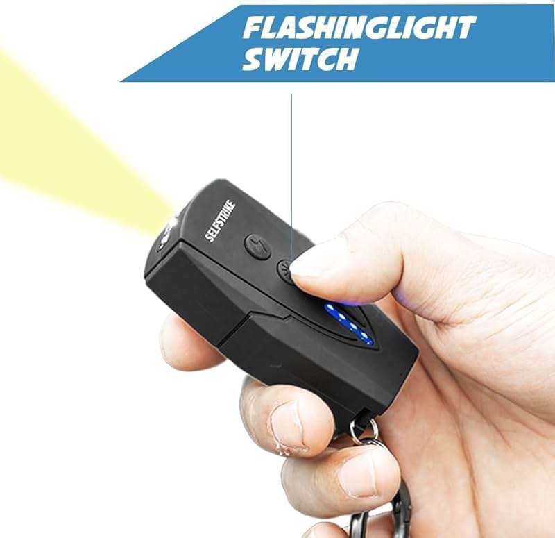 Selfstrike Mini Stun Gun with LED Flashlight and Wrist Strap – Unique Key Chain Design – Using Anti Slip Materials can Better and Faster aim with Charging Cable,mini Screwdriver and User Manual - Image 3