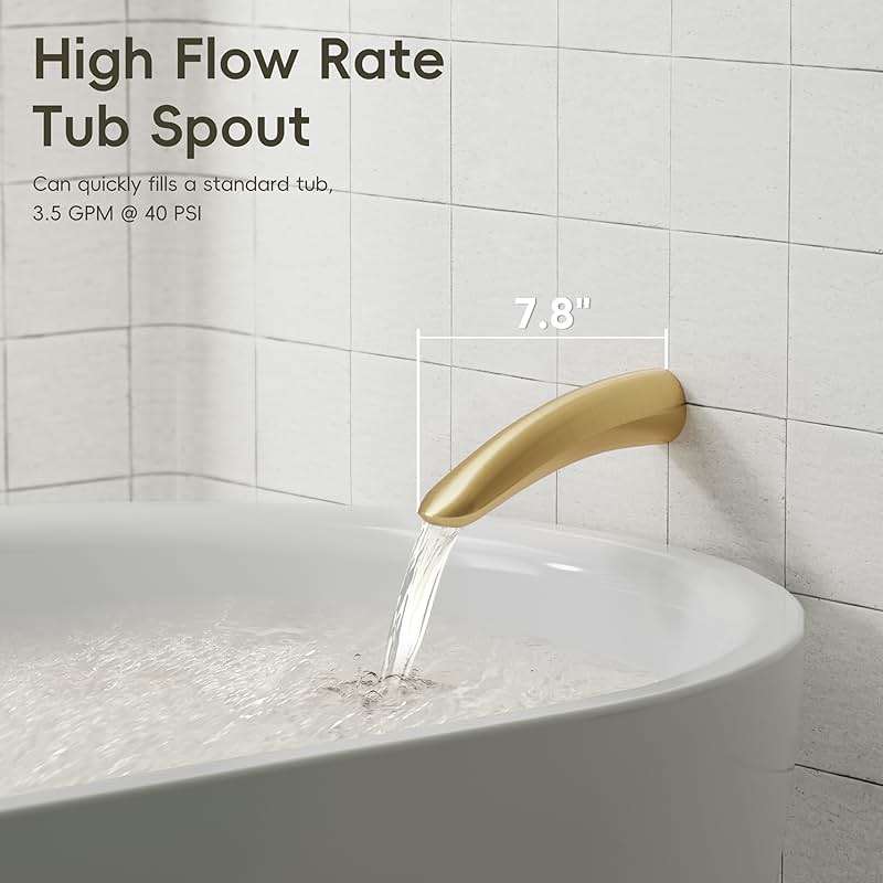 Gabrylly Shower System with Tub Spout, Bathtub Shower Faucet Set with 10" Rain Shower head and 5-Setting Handheld Shower, Wall Mounted Shower Fixtures with Pressure Balance Shower Valve, Brushed Gold - Image 5