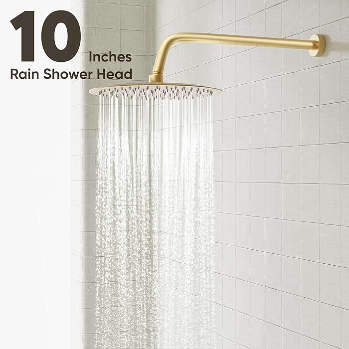 Gabrylly Shower System with Tub Spout, Bathtub Shower Faucet Set with 10" Rain Shower head and 5-Setting Handheld Shower, Wall Mounted Shower Fixtures with Pressure Balance Shower Valve, Brushed Gold - Image 6