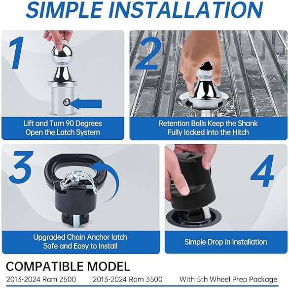 Lrichy 60618 Upgraded 38k Puck System Gooseneck Hitch Ball Kit with Case Compatible with 2013-2026 Dodge Ram 2500 3500, 2-5/16 in Hitch Ball for Truck Bed with 2 Gooseneck Safety Chain Anchors - Image 3