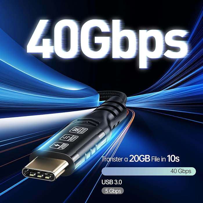 USB 4 Cable 3.3 ft, Supports 8K HD Display, 40 Gbps Data Transfer, 240W Charging USB C to USB C Cable, Compatible with Thunderbolt 4/3, Type-C Laptop, Hub, Docking, and More - Image 2