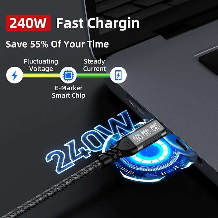 USB 4 Cable 3.3 ft, Supports 8K HD Display, 40 Gbps Data Transfer, 240W Charging USB C to USB C Cable, Compatible with Thunderbolt 4/3, Type-C Laptop, Hub, Docking, and More - Image 4