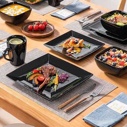 vancasso Soho Dinnerware Sets 24 Pieces, Black Stoneware Square Place Setting, Dinner Plate, Cups and Plates Sets for Kitchen, Dish Set for 6 - Image 6