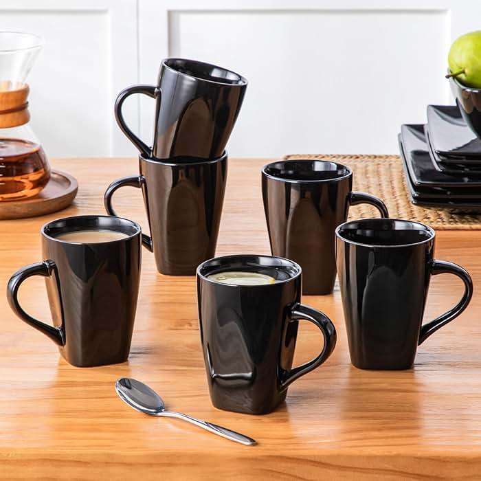 vancasso Soho Dinnerware Sets 24 Pieces, Black Stoneware Square Place Setting, Dinner Plate, Cups and Plates Sets for Kitchen, Dish Set for 6 - Image 8