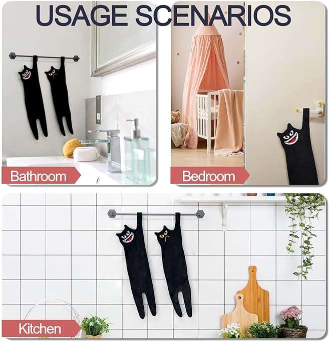 GKIOYRO Cute Hand Towels - Funny Super Absorbent Dish Towels, Decorative Cat Shaped Towels for Bathroom, Kitchen, Living Room, Party - Black Cotton - Image 4