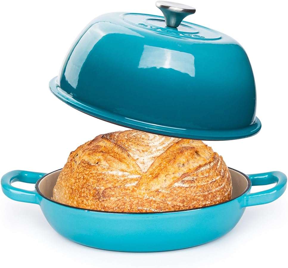 Enamelled Cast Iron Dutch Oven Pot – Dutch Oven For Sourdough Bread Baking – Cast Iron Bread Pot – Blue, 6 Quarts, 26cm – by Nuovva - Image 1