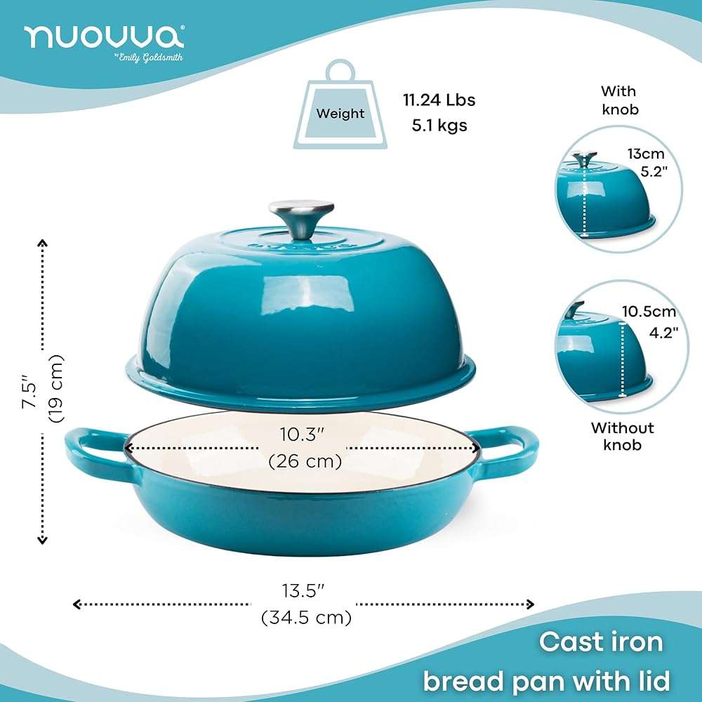 Enamelled Cast Iron Dutch Oven Pot – Dutch Oven For Sourdough Bread Baking – Cast Iron Bread Pot – Blue, 6 Quarts, 26cm – by Nuovva - Image 3